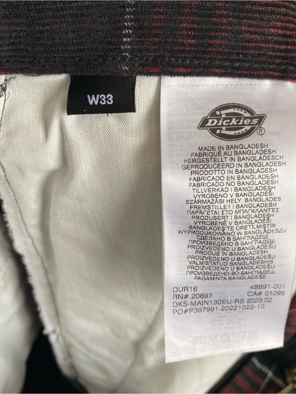 Dickies Alma Plaid Corduroy Pants, black, 33 - Picture 8 of 9